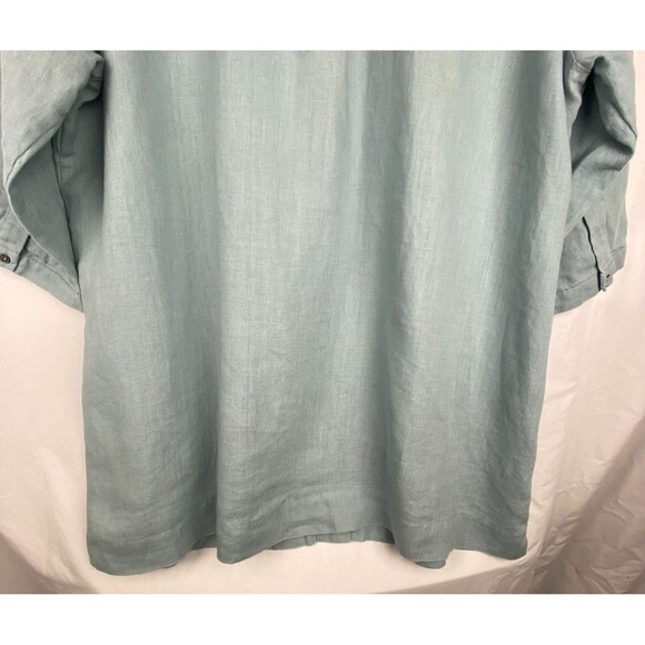 Soft Surroundings Tunic Top Womens 3X Muted Blue 100% Linen Roll Tab Shirt - Picture 15 of 15